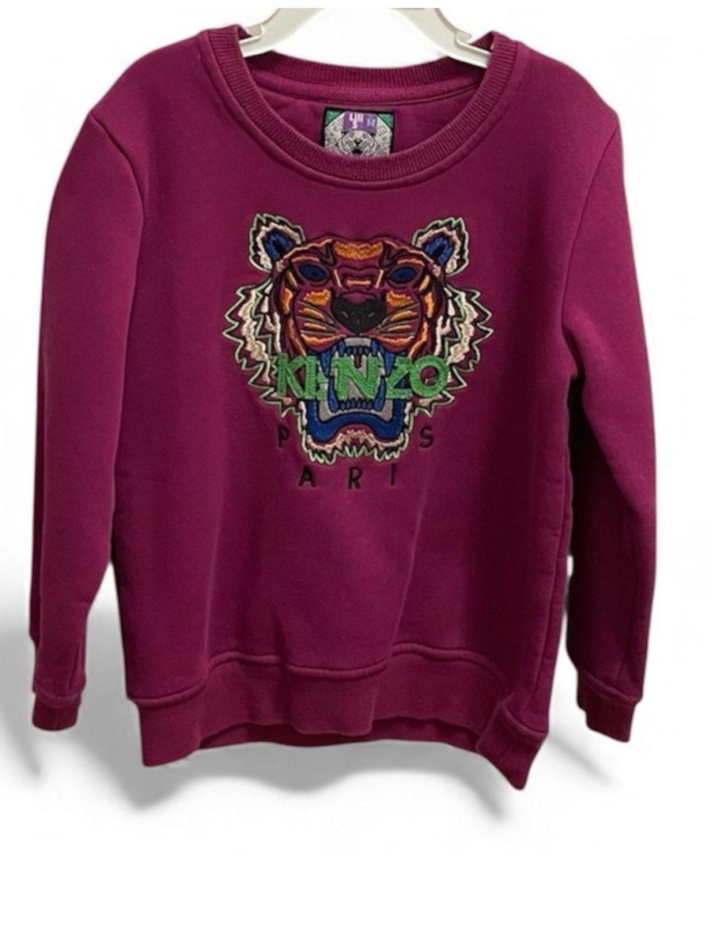 Kenzo Kids Berry Crewneck Sweatshirt with Embroidered Tiger